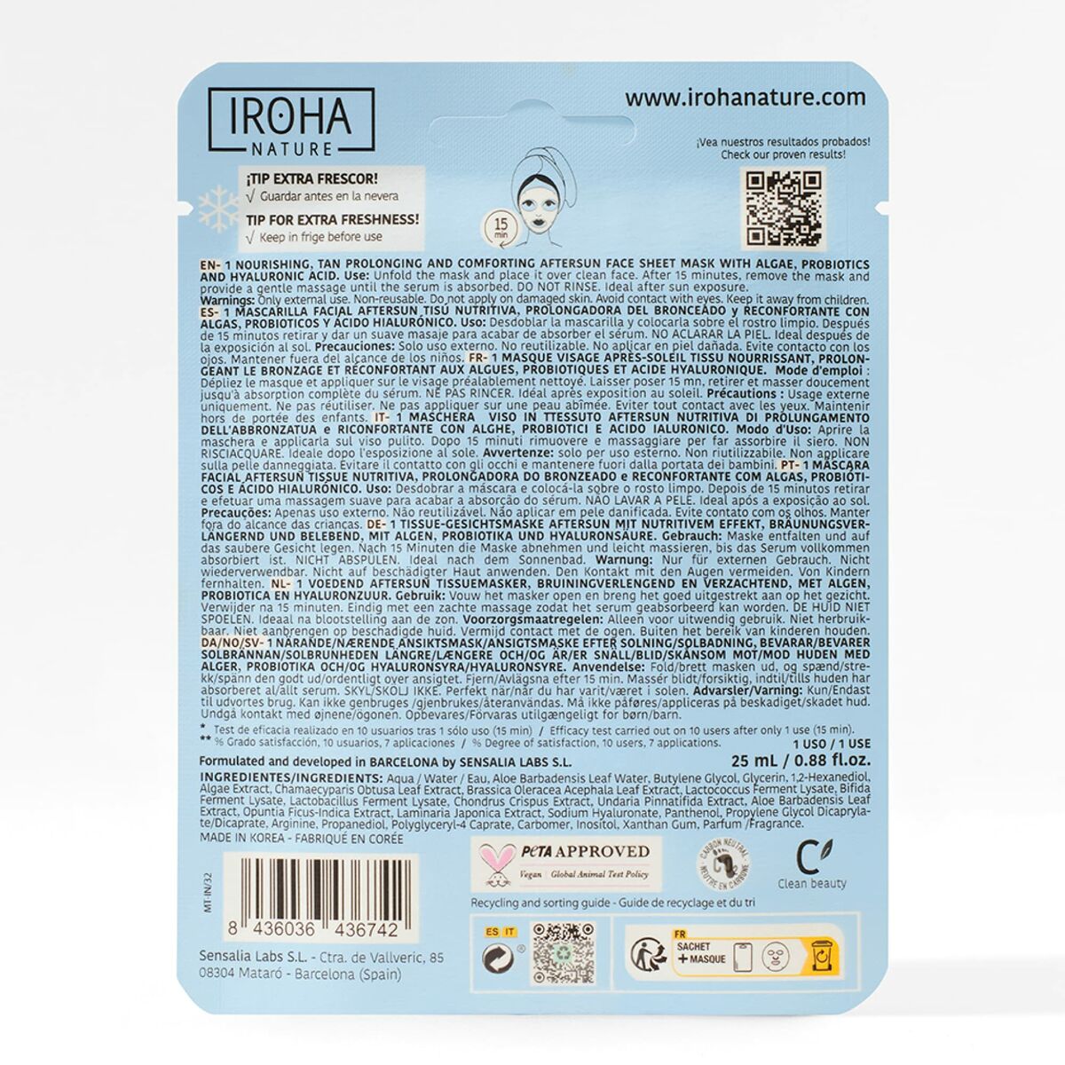 Facial Mask Iroha Melon (1 Unit) for Women mask packaging