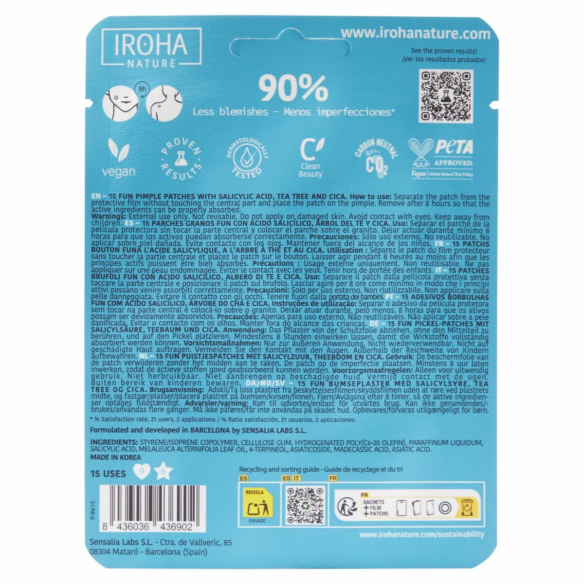 Facial patches Iroha FUN SOS GRANOS 15 Units product packaging