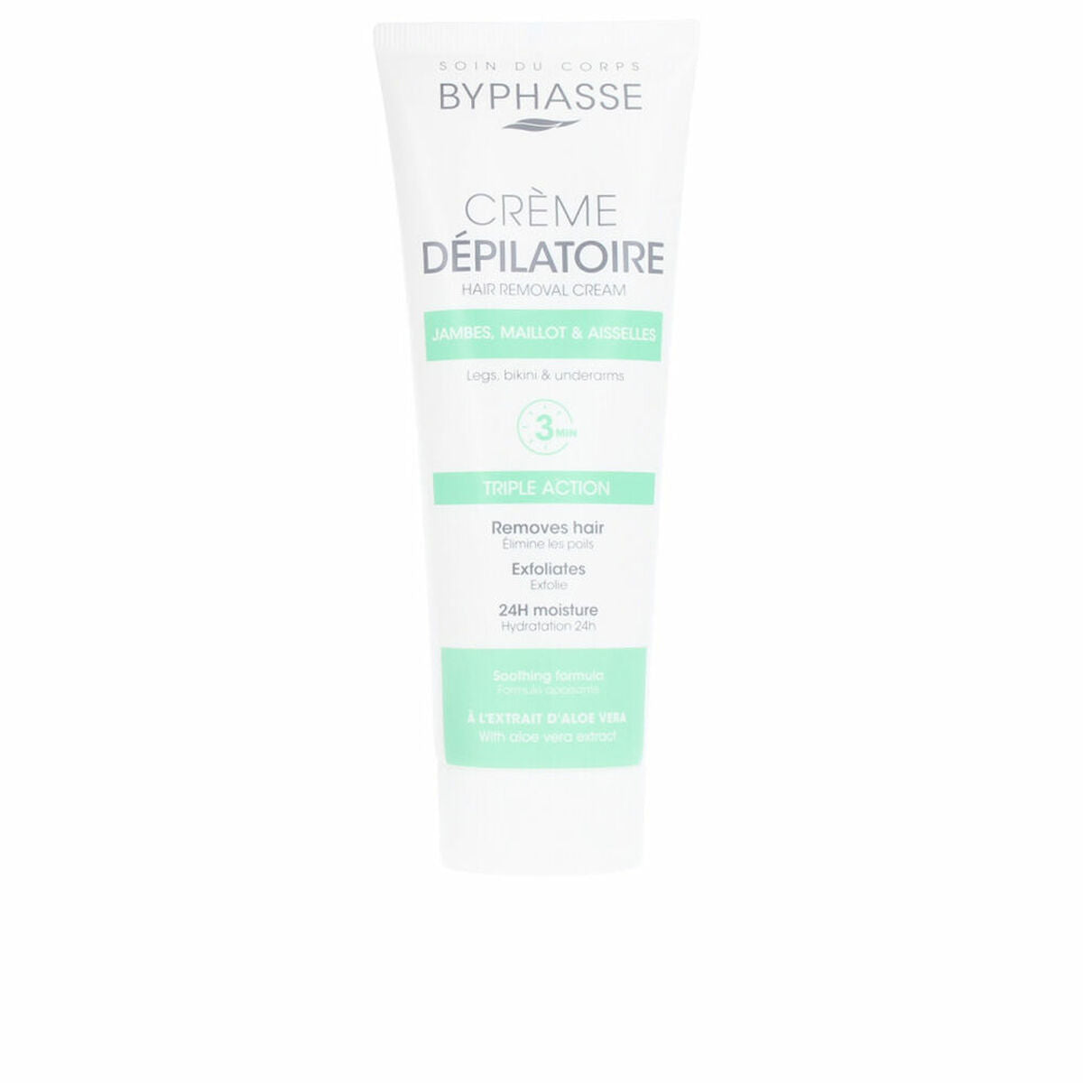 Body Hair Removal Cream Byphasse Aloe Vera 125 ml skincare packaging