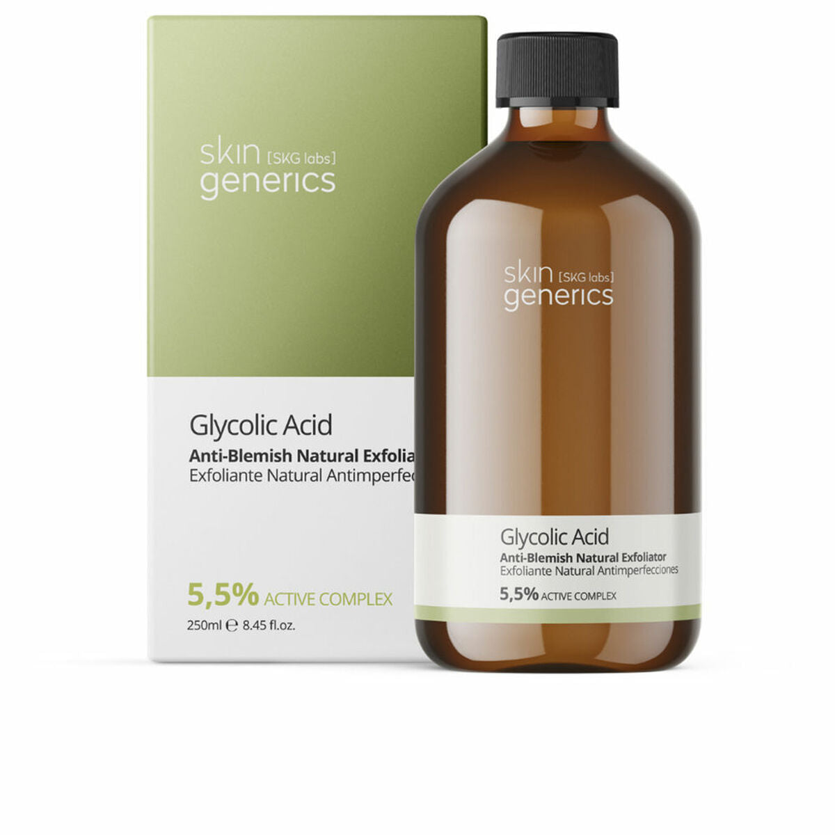 Facial Exfoliator Skin Generics Glycolic Acid 250 ml Glycolic acid product packaging