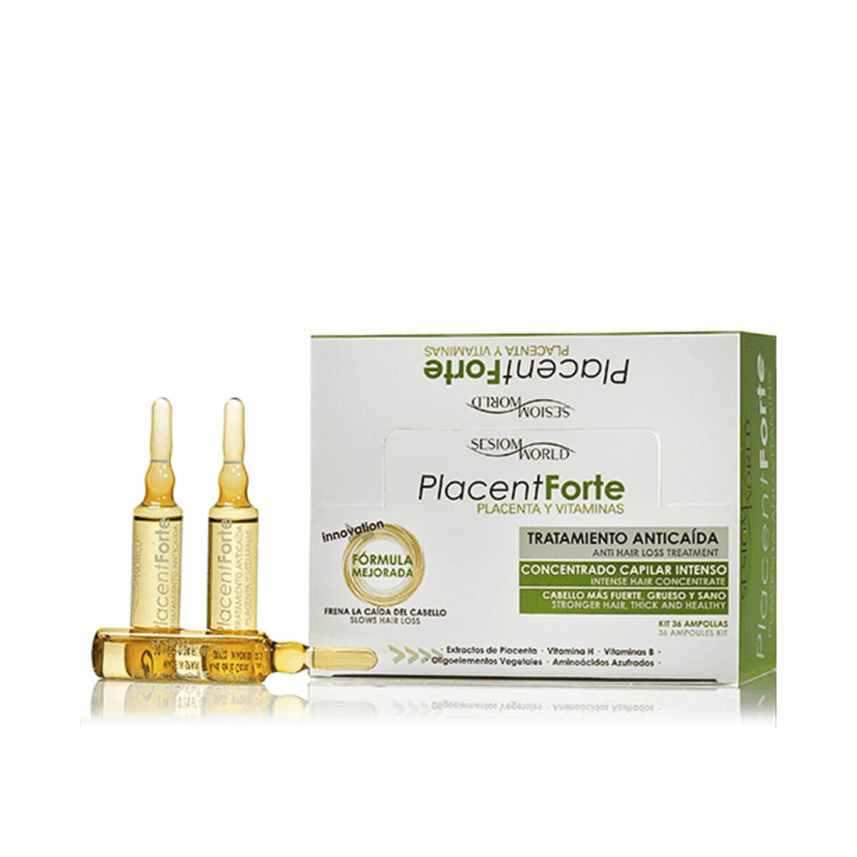 Anti-Hair Loss Ampoulles SesioMWorld PLACENT FORTE (36 Units) product packaging