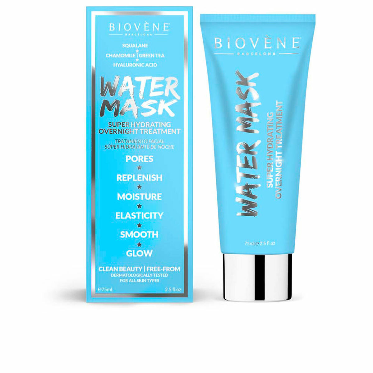 Facial Cream Biovène Water Super Hydrating Overnight 75 ml for Women skincare packaging