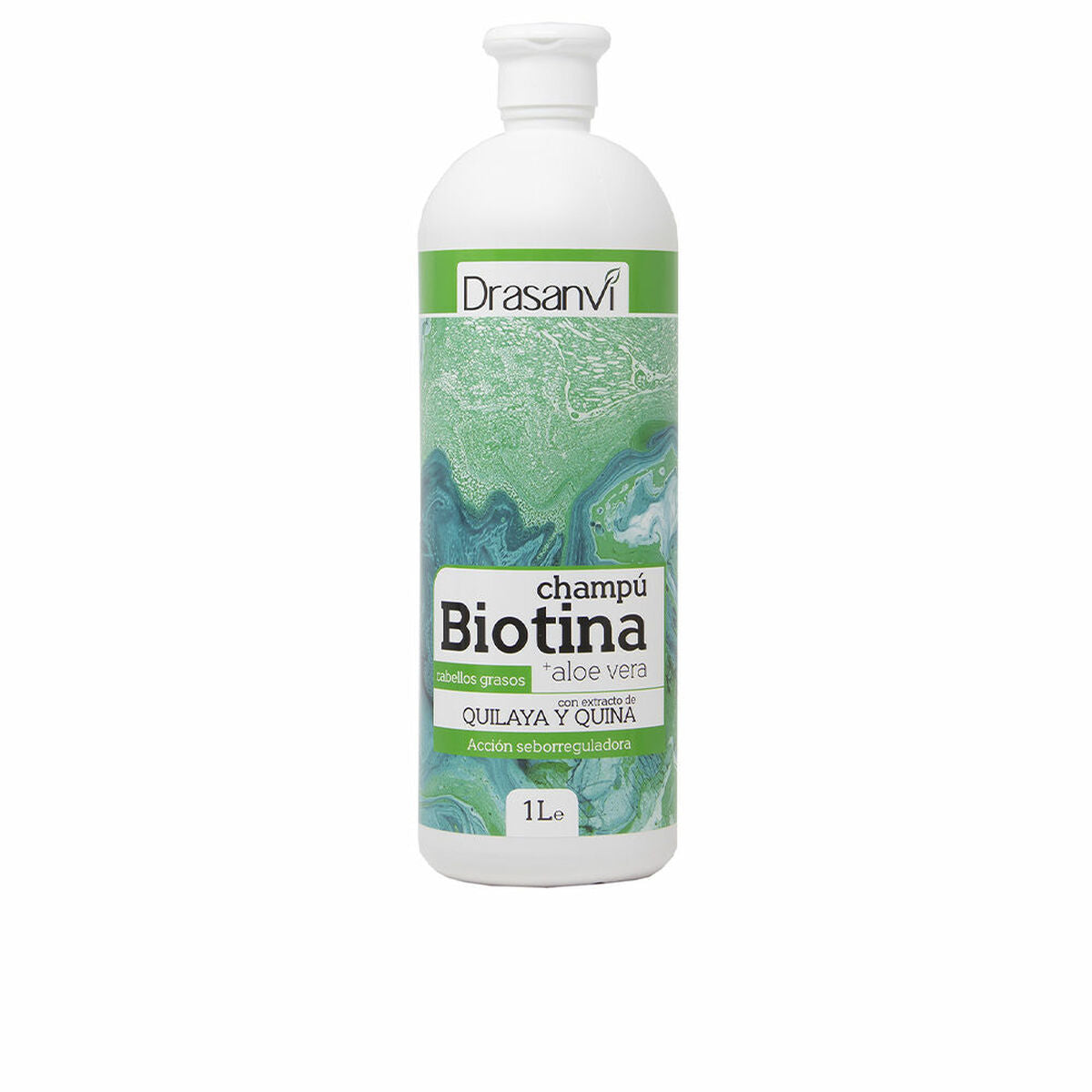 Sebum-Regulating Shampoo Drasanvi Biotina Y Aloe Vera 1 L Greasy hair Biotin shampoo bottle