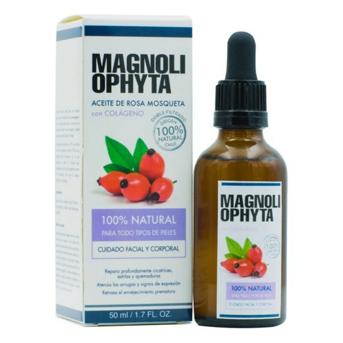 Facial Oil Magnoliophytha Aceite De Rosa Mosqueta 30 ml 50 ml With collagen Rosehip product packaging