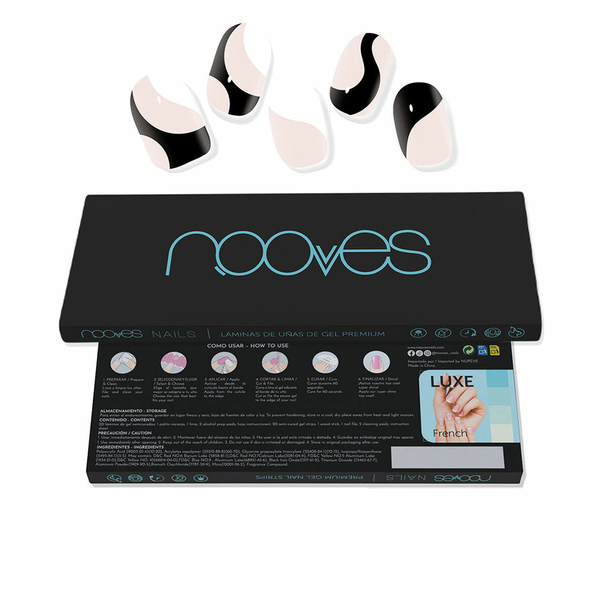 Gel Nail Strips Nooves Láminas De Uñas De Gel White cow 20 Pieces skincare packaging