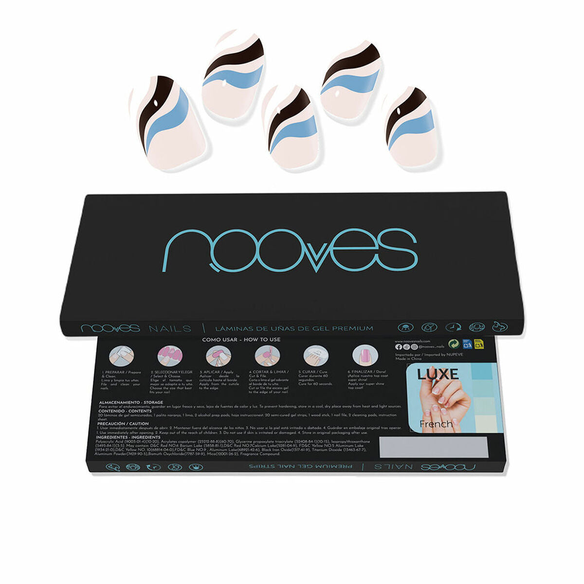 Gel Nail Strips Nooves Láminas De Uñas De Gel art design Flowing stream 20 Pieces skincare packaging