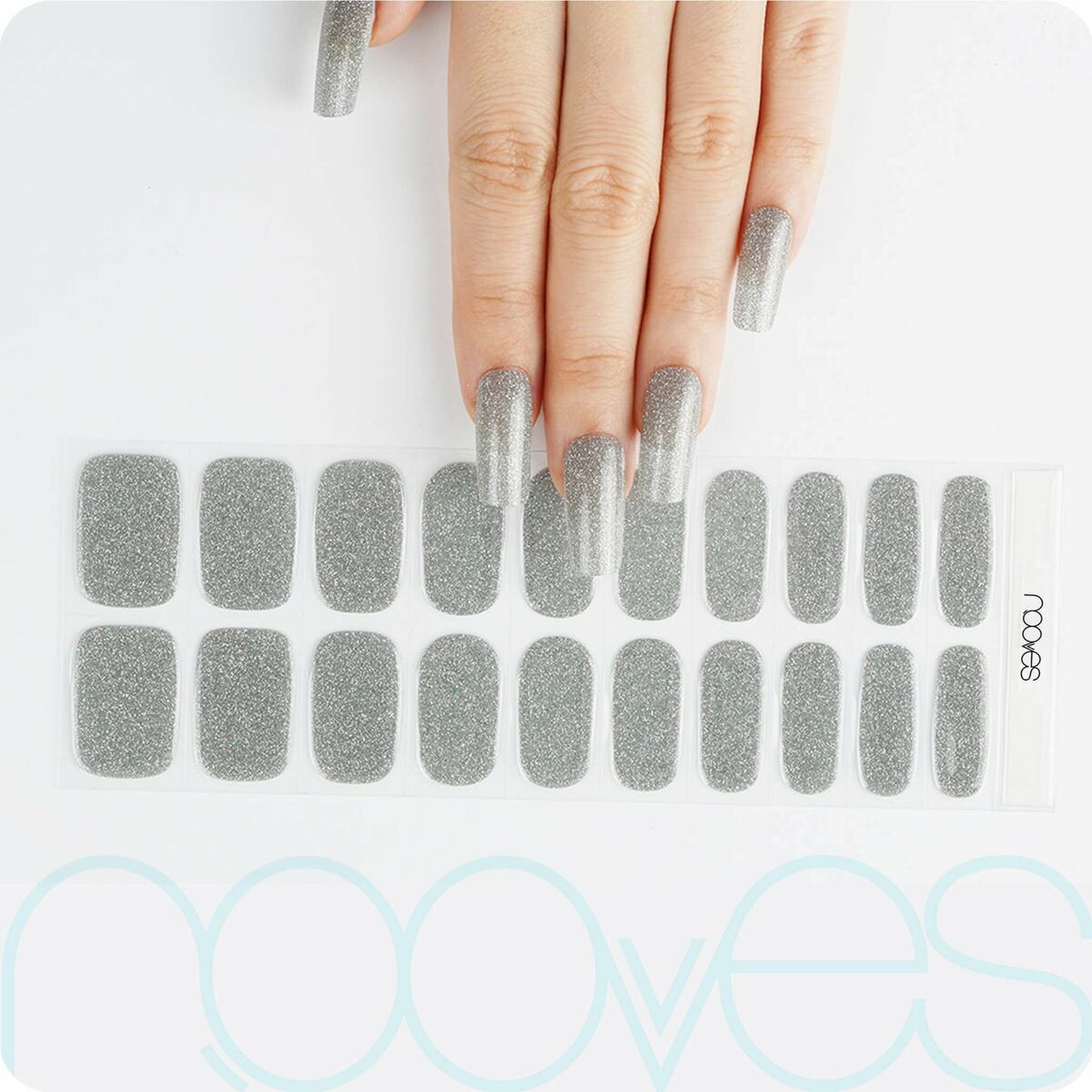 Gel Nail Strips Nooves Láminas De Uñas De Gel Glitter grey 20 Pieces skincare packaging