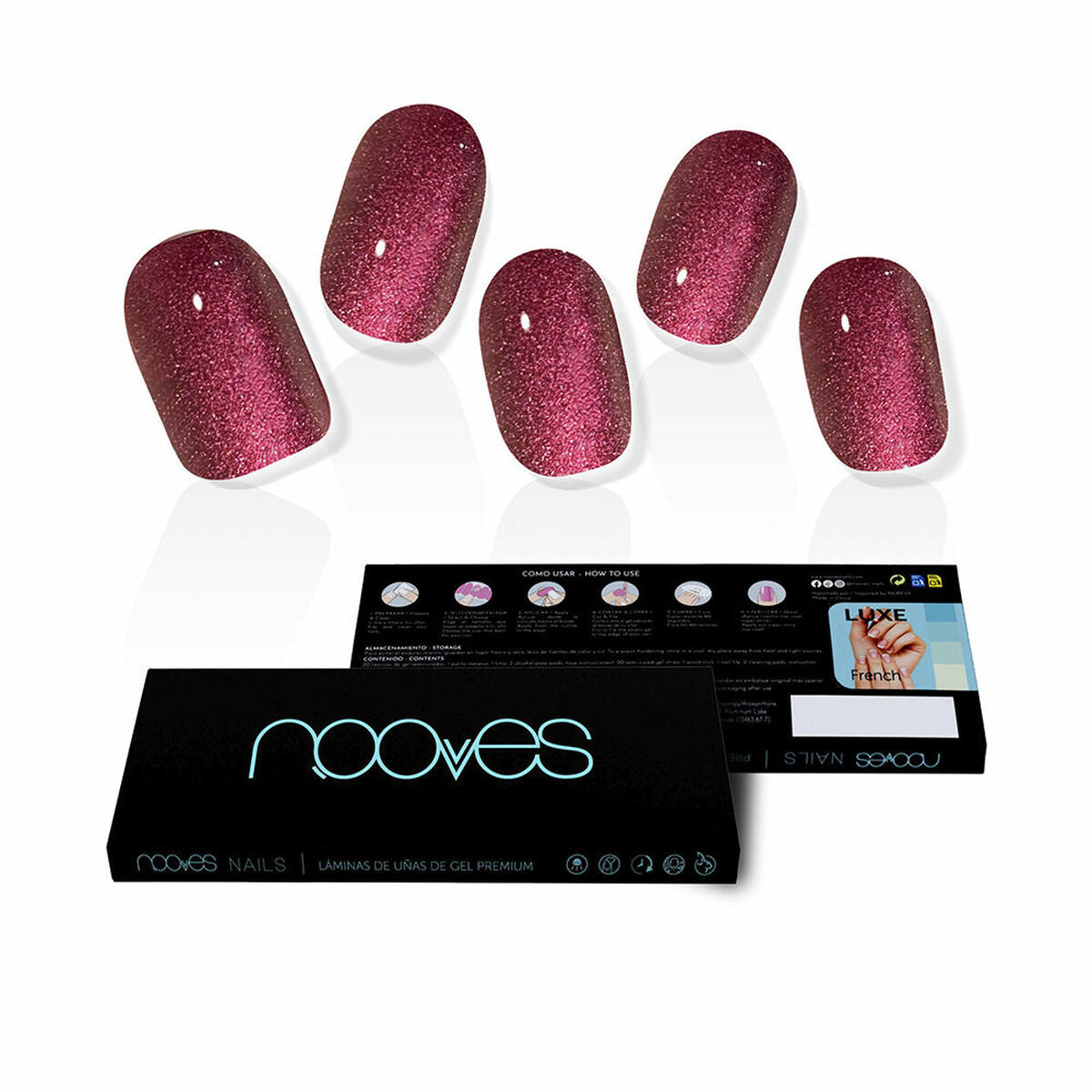False nails Nooves Ruby Claret Gel Self-adhesives 20 Pieces skincare packaging
