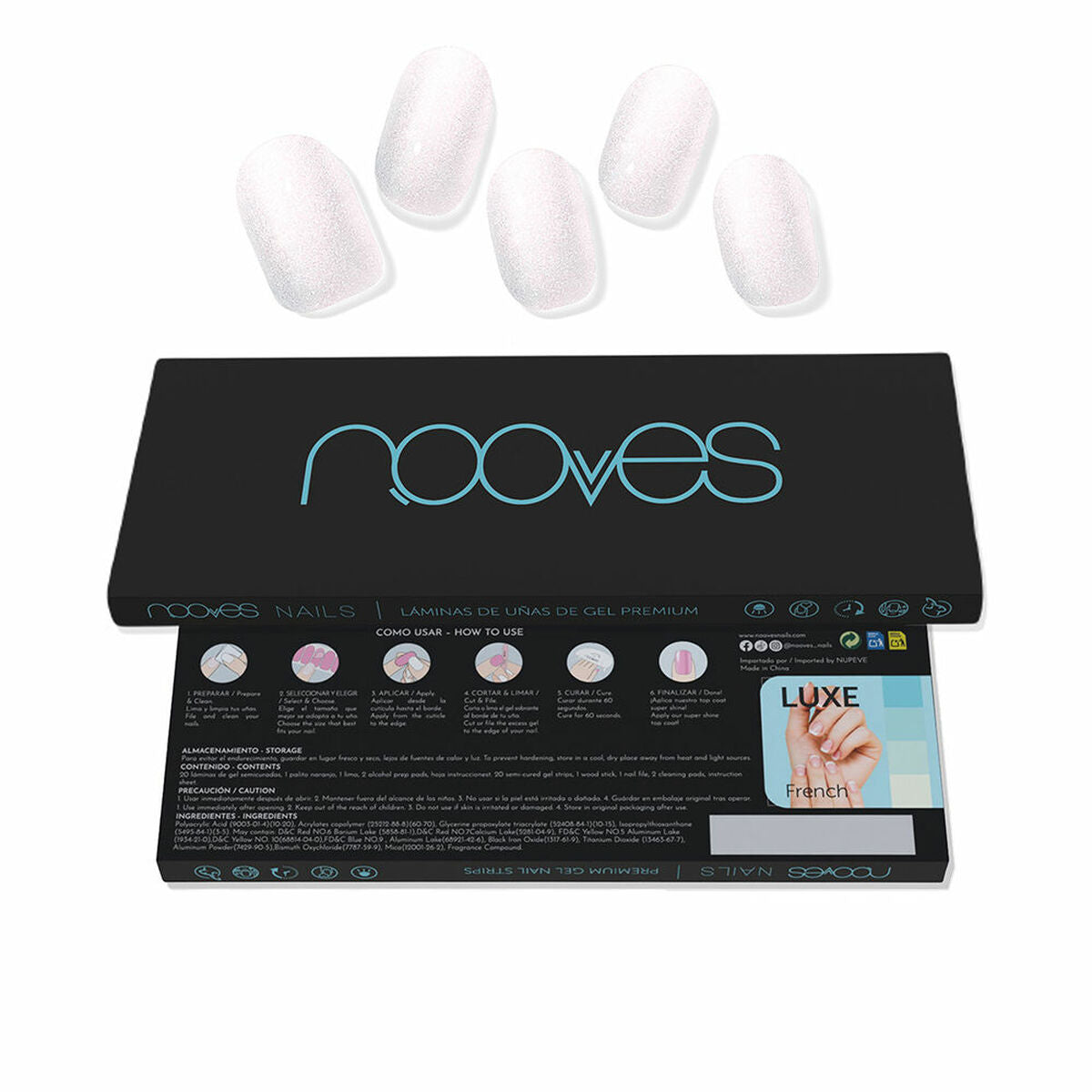 Gel Nail Strips Nooves Láminas De Uñas De Gel White pearl 20 Pieces skincare packaging