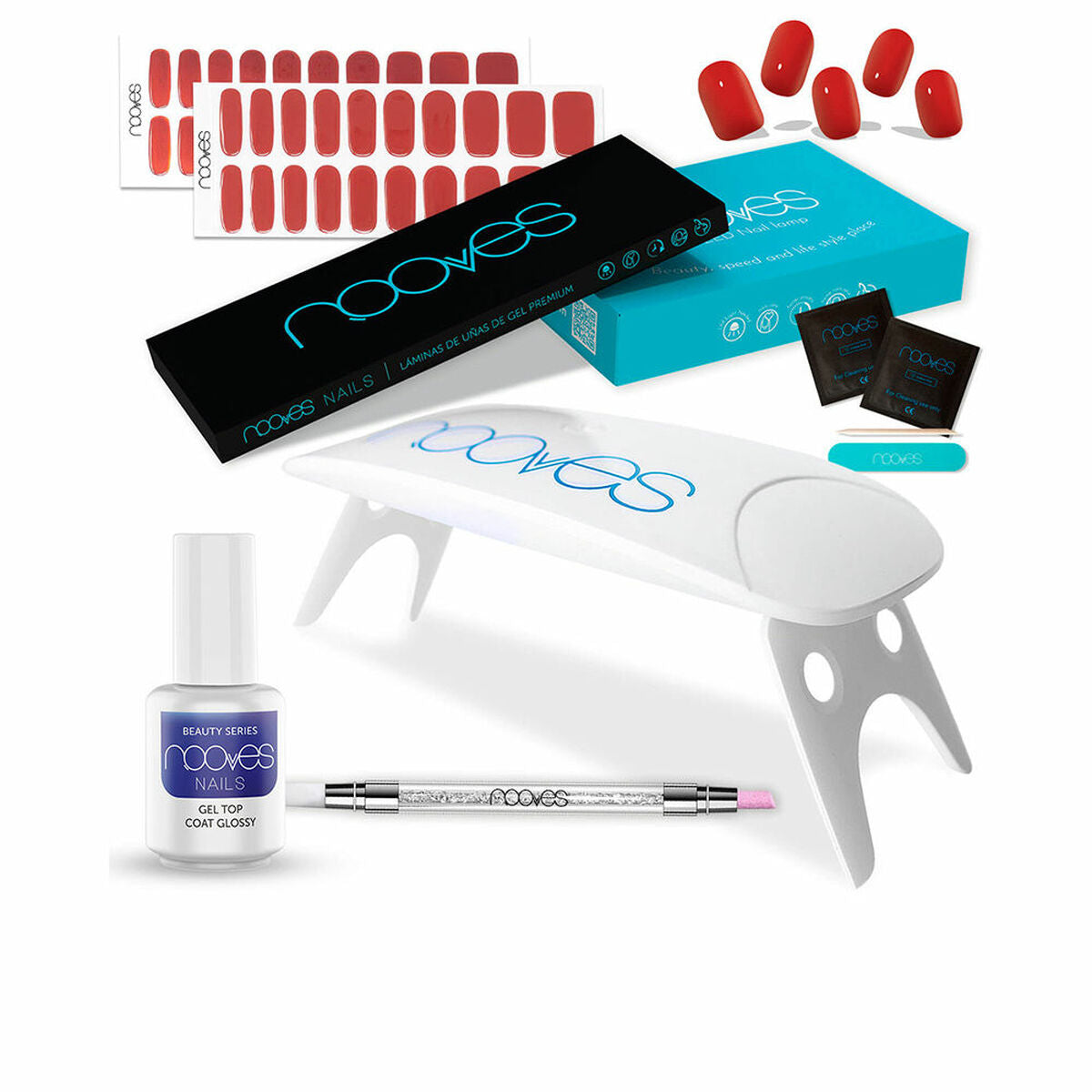 Manicure Set Nooves Premium Red Gel Nail Strips 8 Pieces skincare packaging
