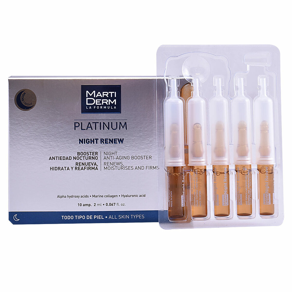 Ampoules Martiderm Platinum Night Renew product packaging
