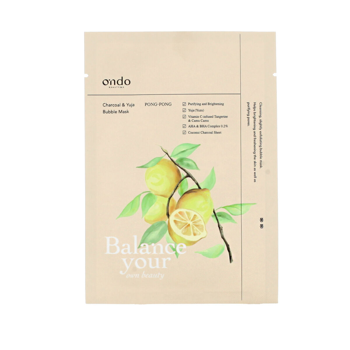 Exfoliating Mask Ondo Beauty 36.5 CHARCOAL & YUJA 25 ml for Women mask packaging
