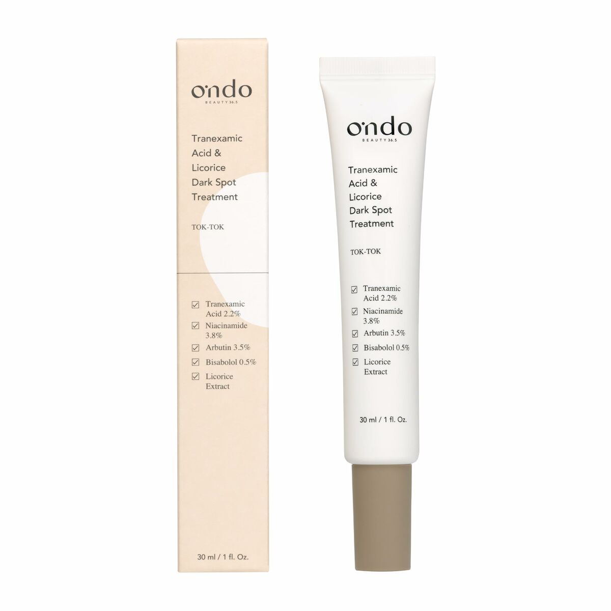 Anti-Brown Spot Care Ondo Beauty 36.5 TRANEXAMIC ACID & LICORICE DARK 30 ml product packaging