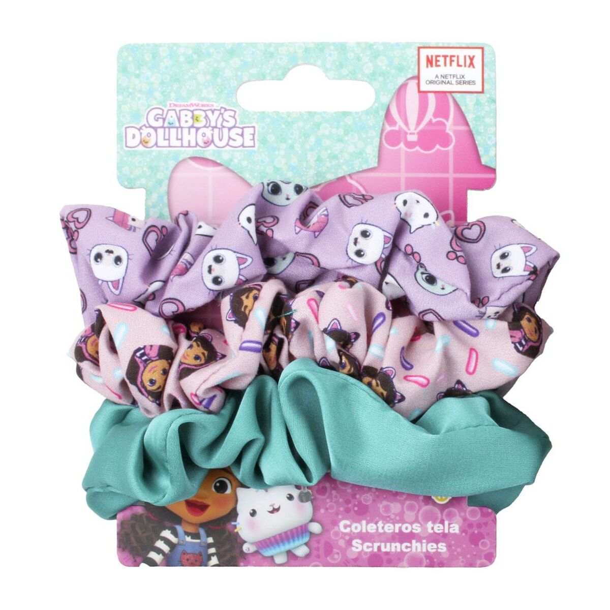Rubber Hair Bands Gabby's Dollhouse Pink 3 Pieces product packaging