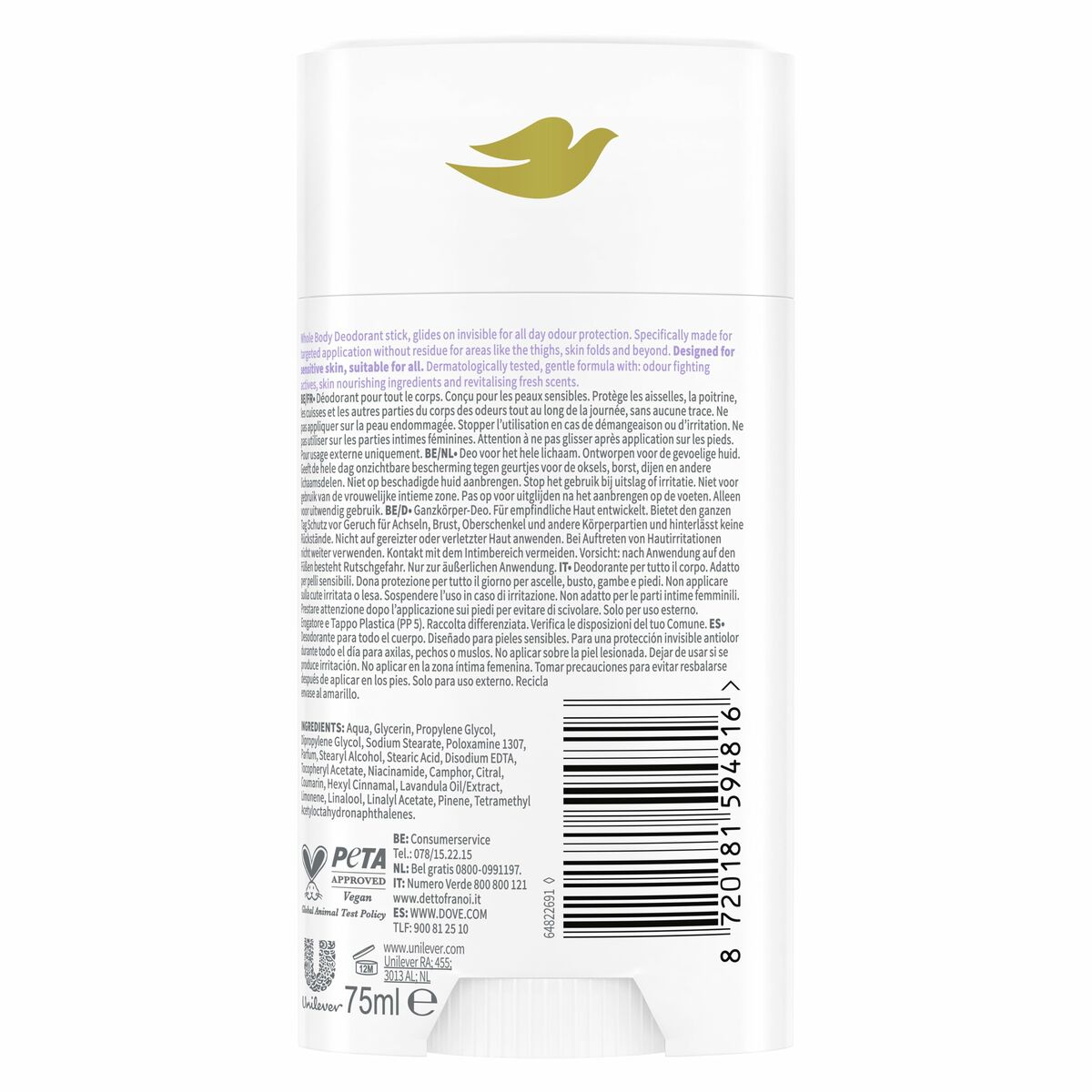 Stick Deodorant Dove LAVANDA & CAMOMILA 75 ml product packaging