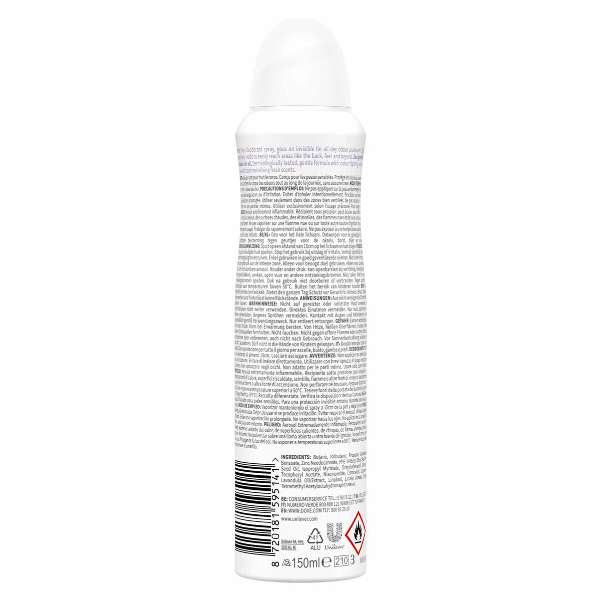 Spray Deodorant Dove LAVANDA & CAMOMILA 150 ml product packaging