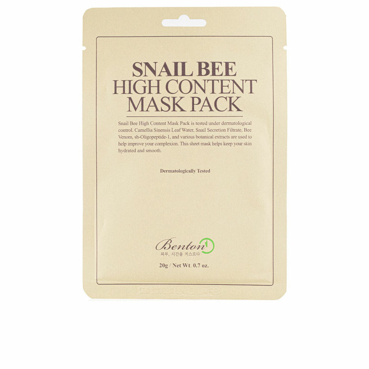 Facial Mask Benton Snail Bee High Content 20 ml for Women mask packaging