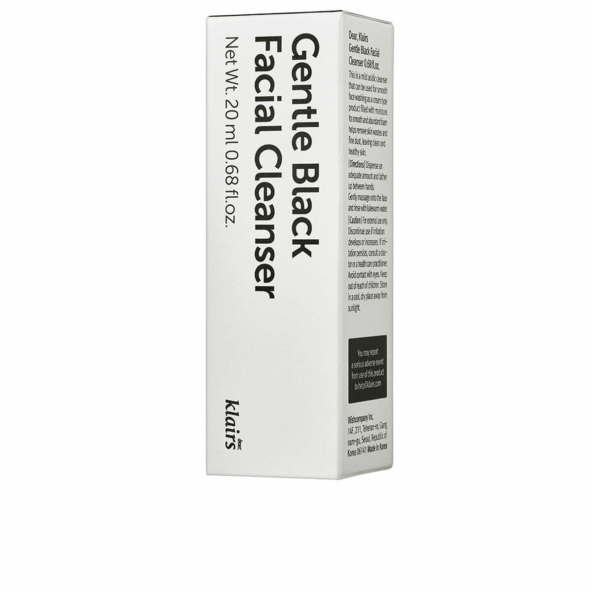 Facial Cleansing Gel Dear Klairs GENTLE BLACK 20 ml skincare packaging