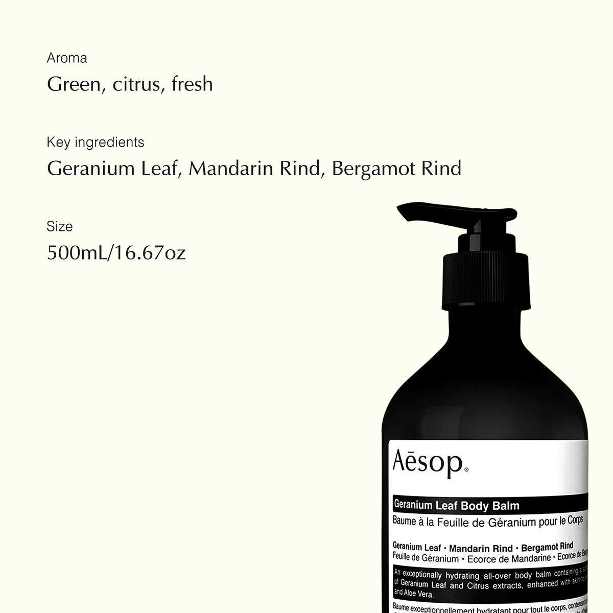 Body Lotion Aesop GERANIUM LEAF 500 ml for Women skincare packaging