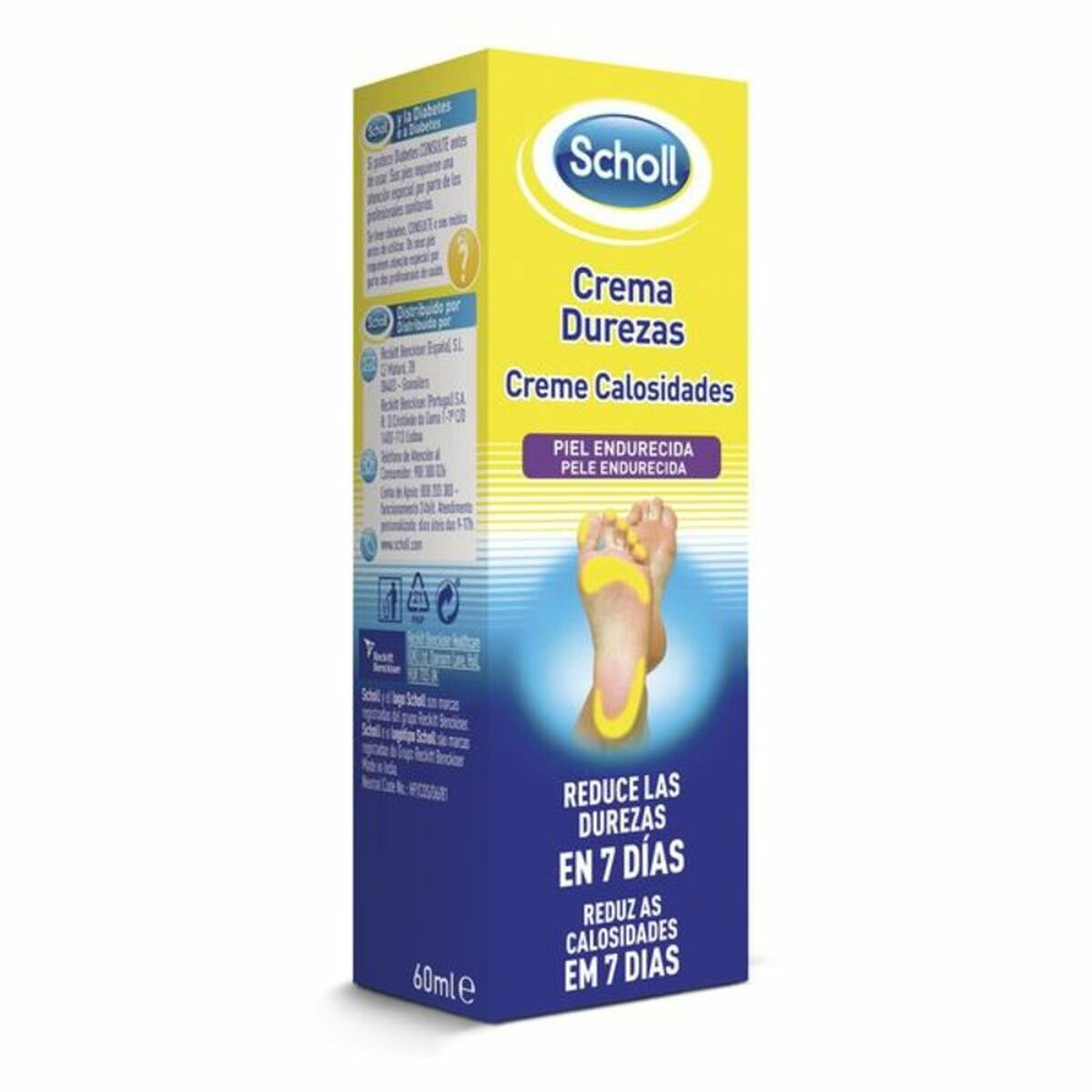 Restorative Cream for Corns Scholl ANTI-DUREZAS 60 ml skincare packaging