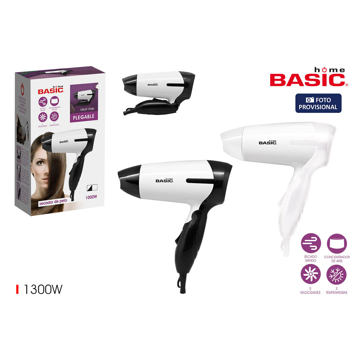 Foldable Hair Dryer Basic Home 1000 W product packaging
