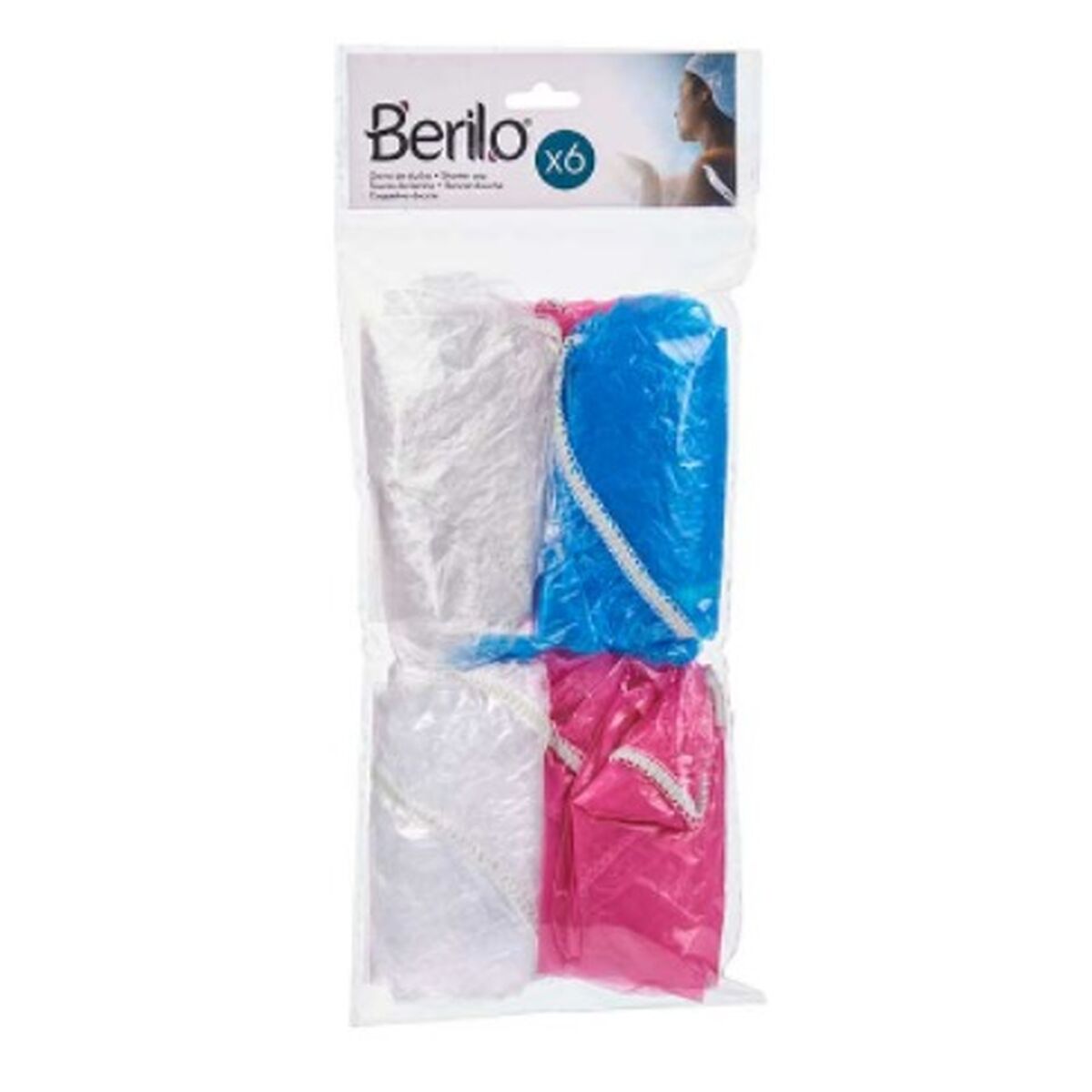 Shower Cap Berilo Multicolour 28 cm Plastic Set (12 Units) product packaging