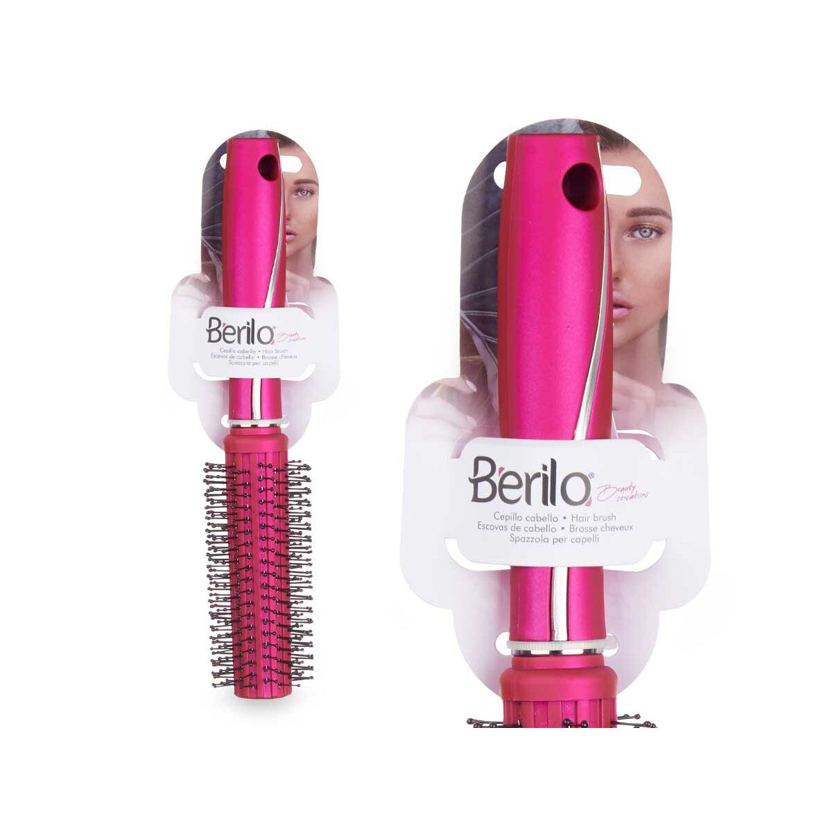 Round Brush Berilo Fuchsia Silicone Plastic (12 Units) product packaging