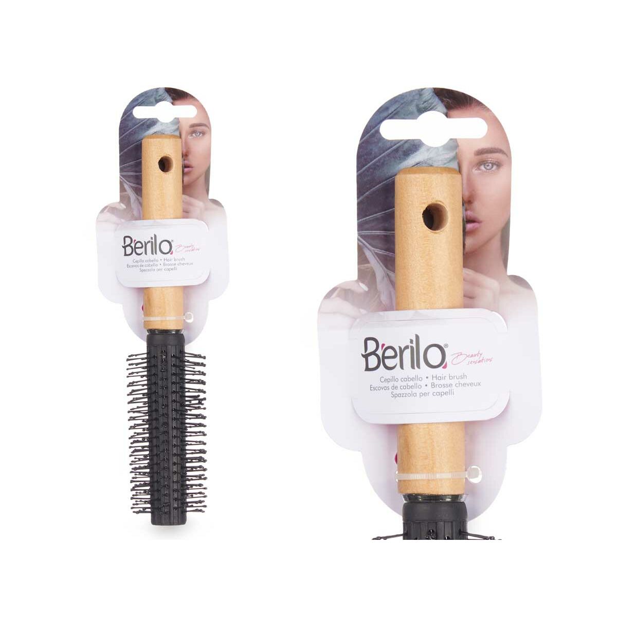 Round Brush Berilo Brown Black Wood Silicone Plastic (12 Units) product packaging