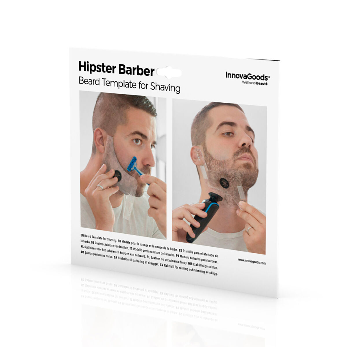 Hipster Barber Beard Template for Shaving InnovaGoods product packaging