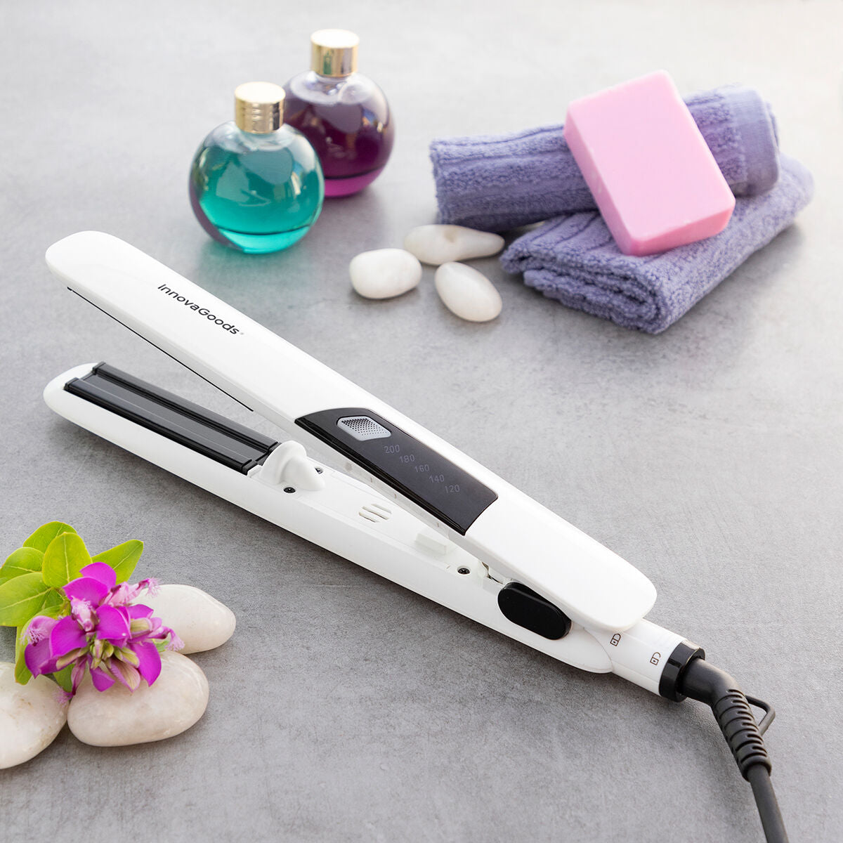 Ceramic Hair Iron with Steam Stemio InnovaGoods 36 W product packaging