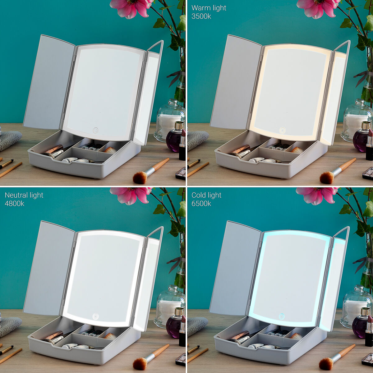 3-In-1 Folding LED Mirror with Make-up Organiser Panomir InnovaGoods product packaging