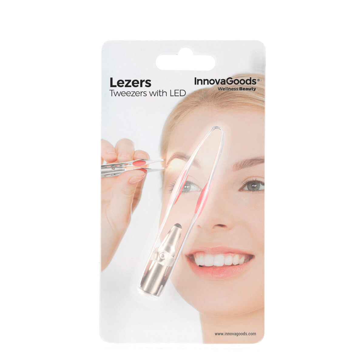 Hair Removal Tweezers with LED Lezers InnovaGoods product packaging