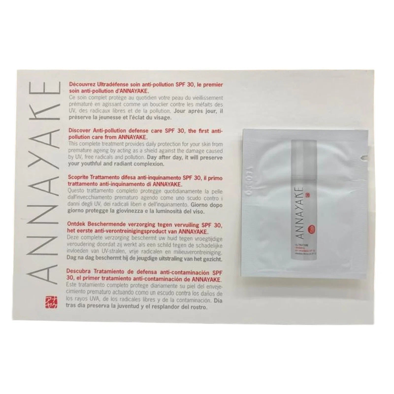 Annayake, Ultratime, Anti-Pollution, Cream, For Face, SPF 30, 1 ml *Sample