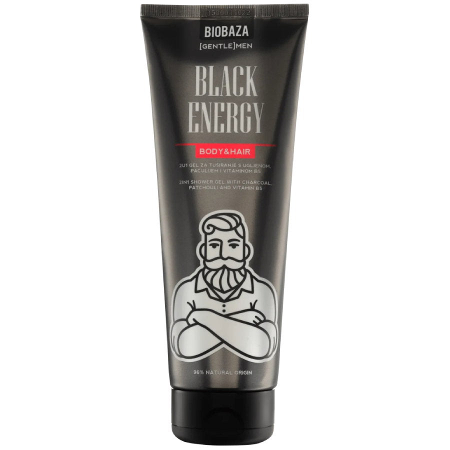 Biobaza, Black Energy, Shower Gel & Shampoo 2-In-1, Charcoal, 220 ml