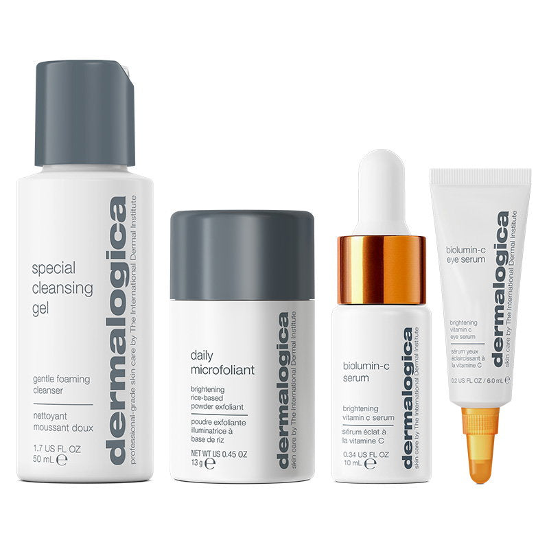 Cleanse + Brighten Set Dermalogica: Special, Cleansing Gel, For Face, 50 ml + Daily Microfoliant, Exfoliating, Exfoliating Powder, 13 g + Biolumin-C, Vitamin C, Brightening, Serum, For Face, 10 ml + Biolumin-C, Illuminating, Eye Serum, 6 ml