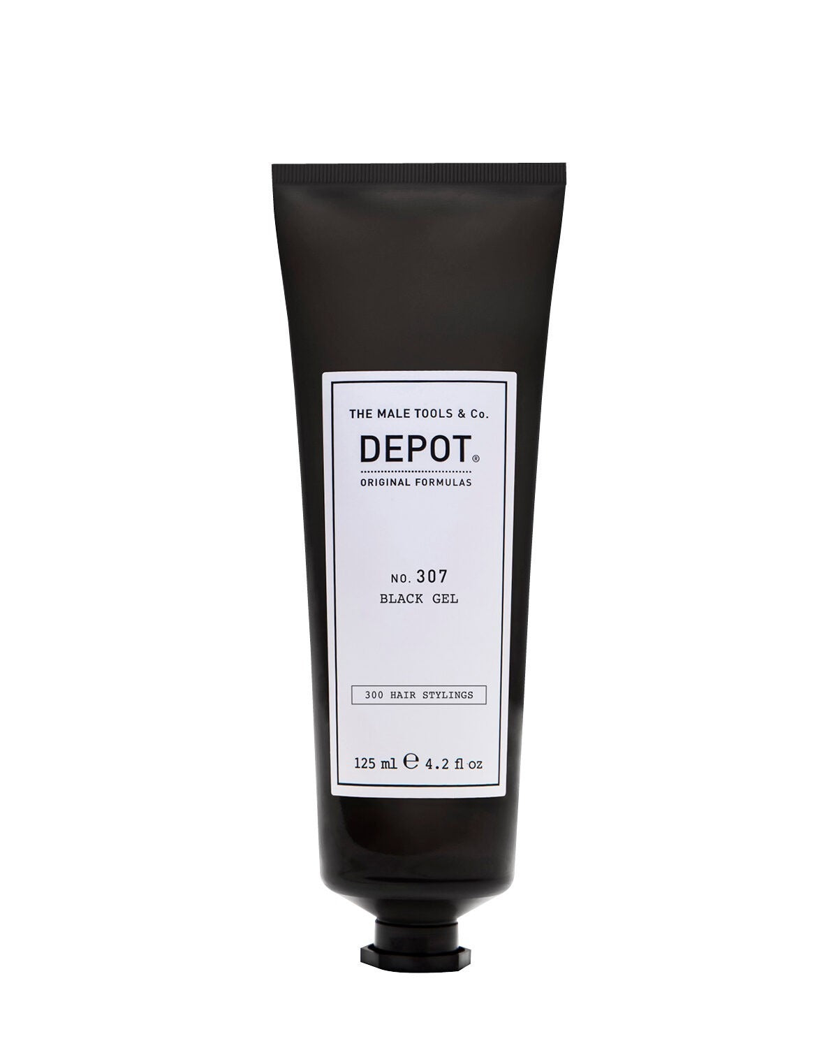 Depot, 300 Hair Stylings No. 307 Black, Botanical Complex, Hair Styling Gel, Temporary Coverage & Volume, Medium Hold, 125 ml