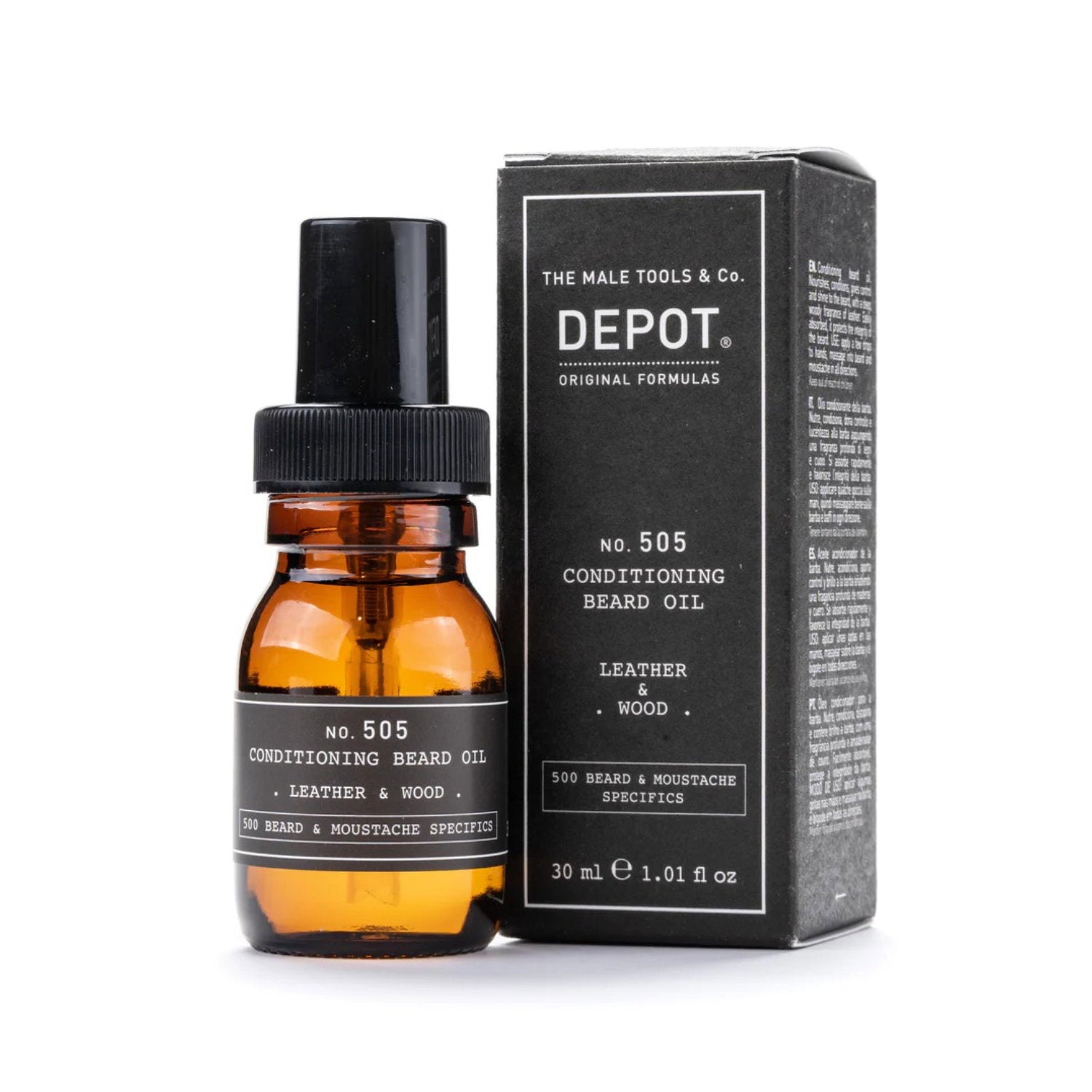 Depot, 500 Beard & Mustache Specifics No. 505, Beard Oil, Leather & Wood, For Shine & Softness, 30 ml