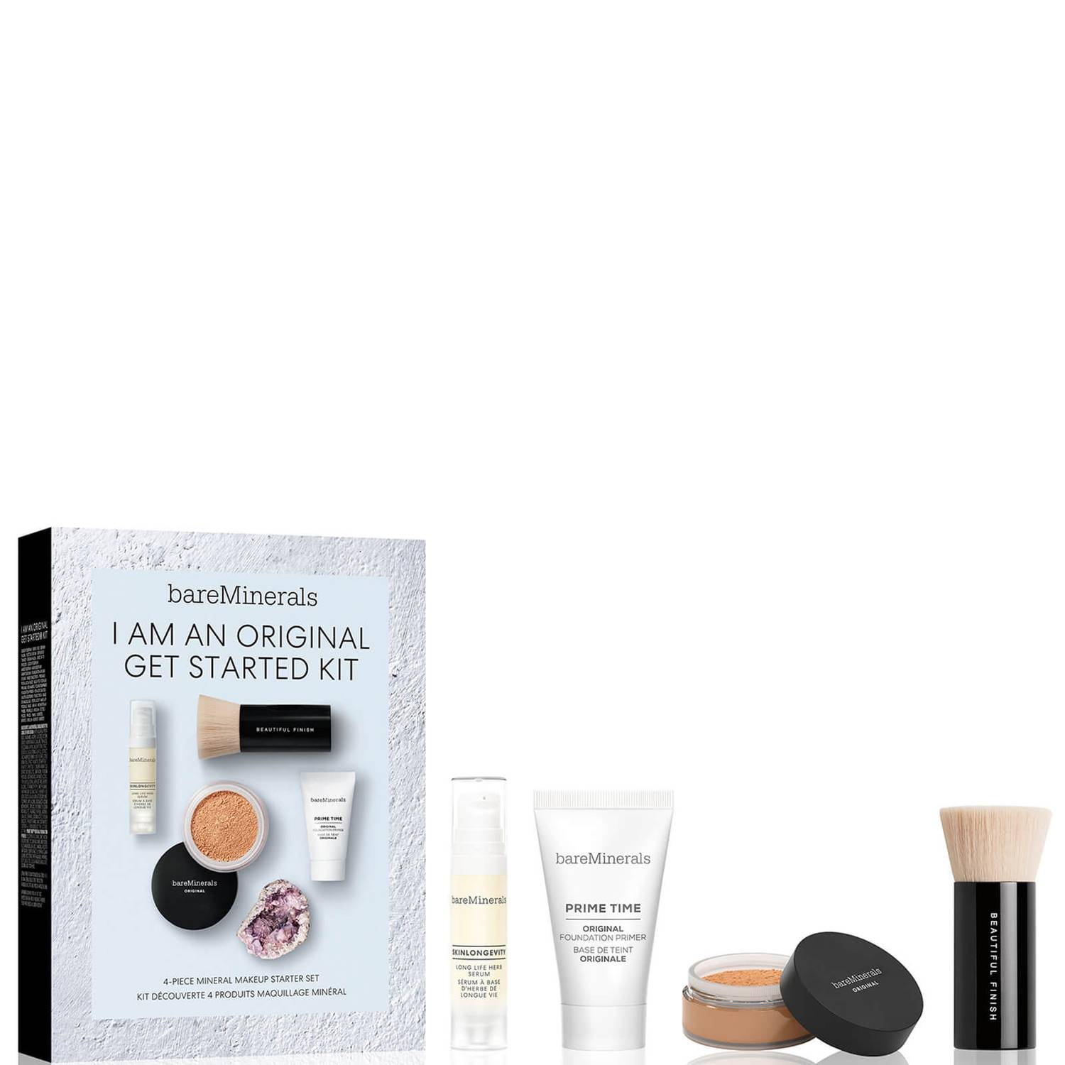 I Am An Original Set BareMinerals: Prime Time, Vitamin E, Smooth Wear, Foundation Primer, Golden Tan, 15 ml +  + Mineral Veil, Matte Finish, Loose Setting Powder, Golden Tan, 2 g + BareMinerals, Setting, Powder Brush