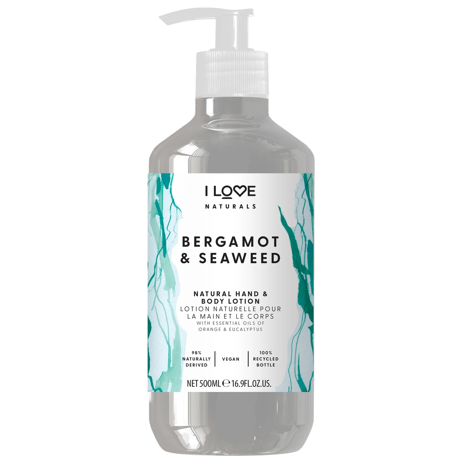 I Love, Naturals Collection, Vegan, Moisturizing, Bergamot & Seaweed, Lotion, For Hands & Body, 500 ml