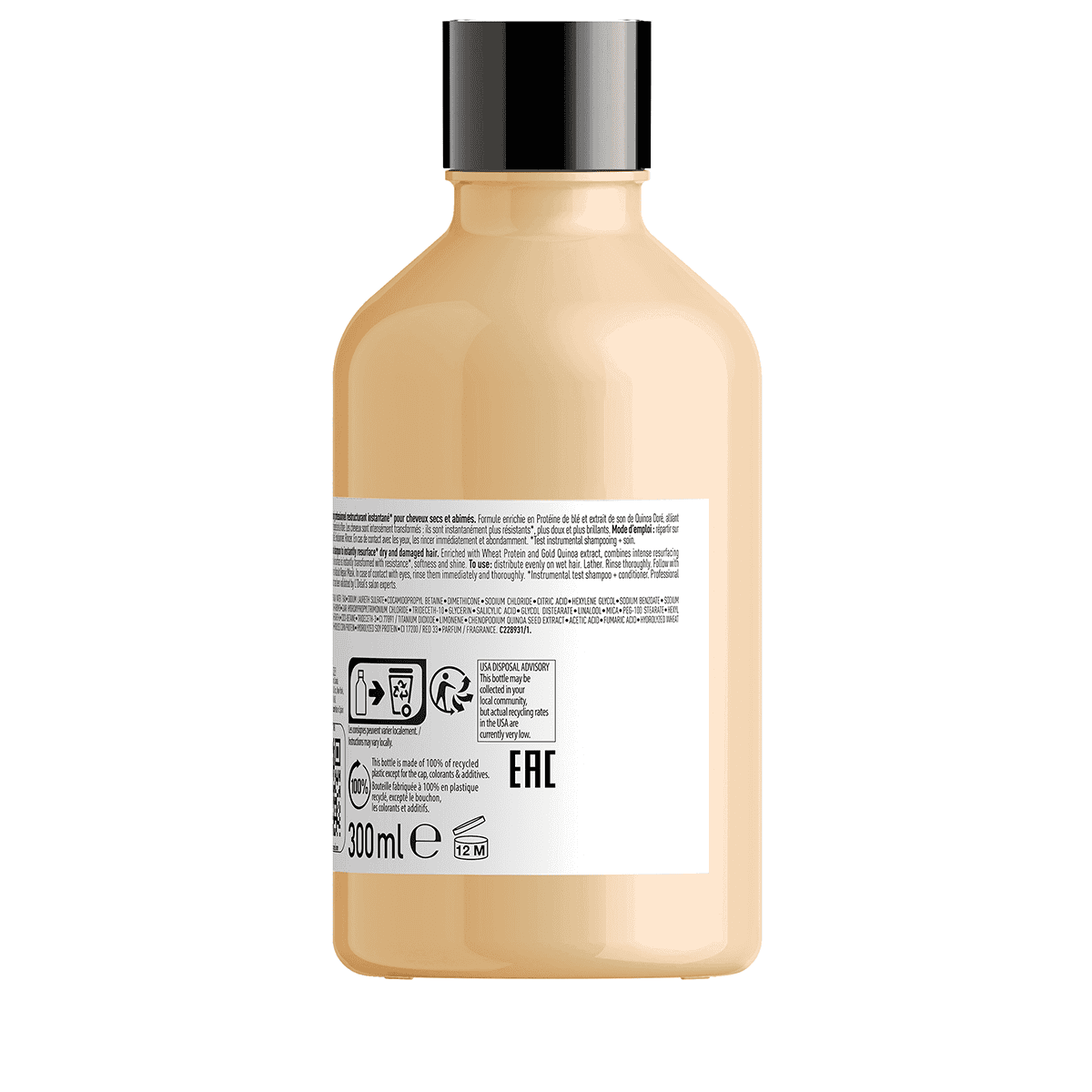 L'Oreal Professionnel, Serie Expert Absolut Repair, Protein + Gold Quinoa, Hair Shampoo, Instant Resurfacing, 300 ml