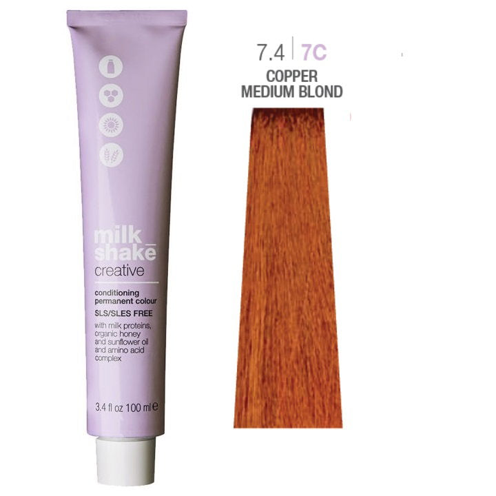 Milk Shake, Creative, SLS/SLES-Free, Permanent Hair Dye, 7.47C Copper Medium Blond, 100 ml