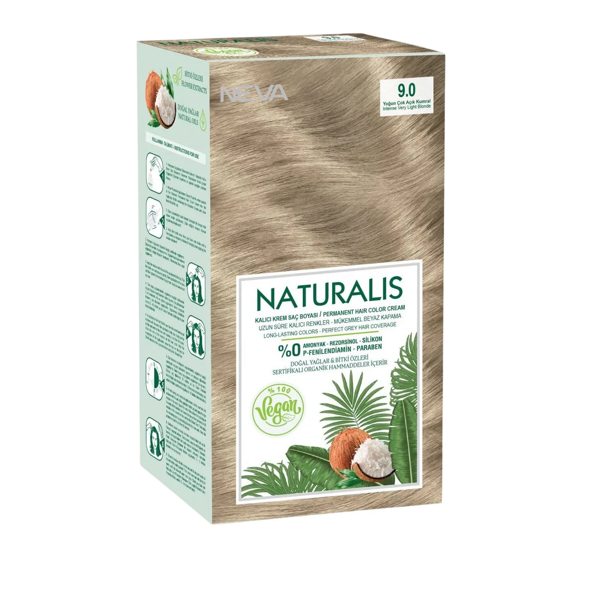 Neva Naturalis Permanent Hair Color Cream 9.0 Intense Very Light Blonde 150 ml