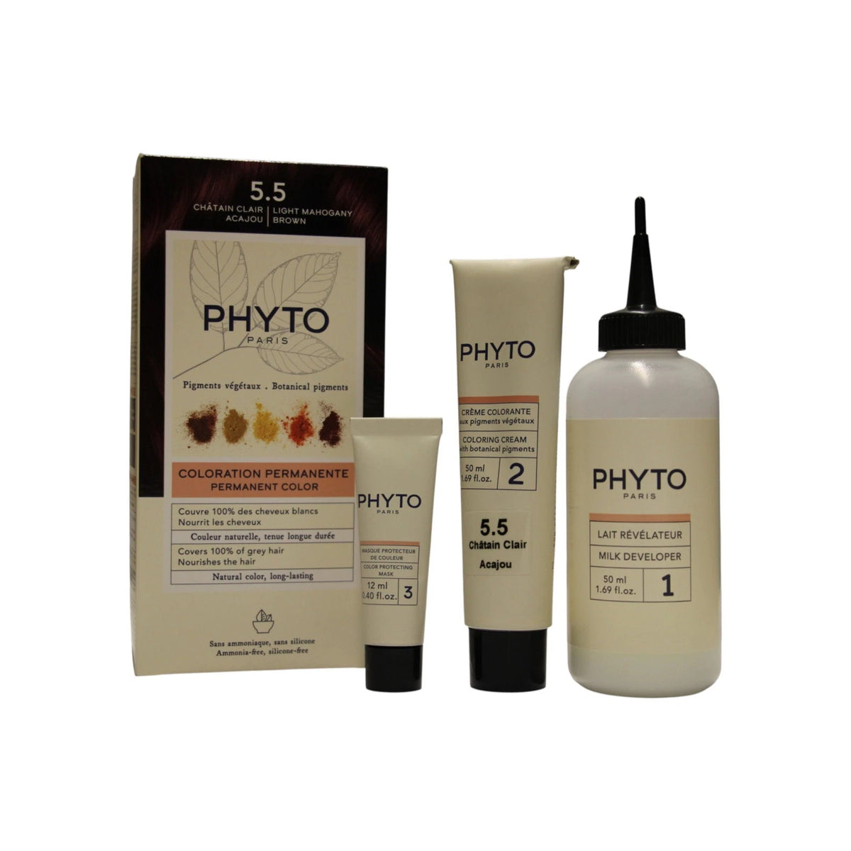 Phyto Color Kit Permanent Hair Dye 5.5 Light Mahogany Brown 50 ml