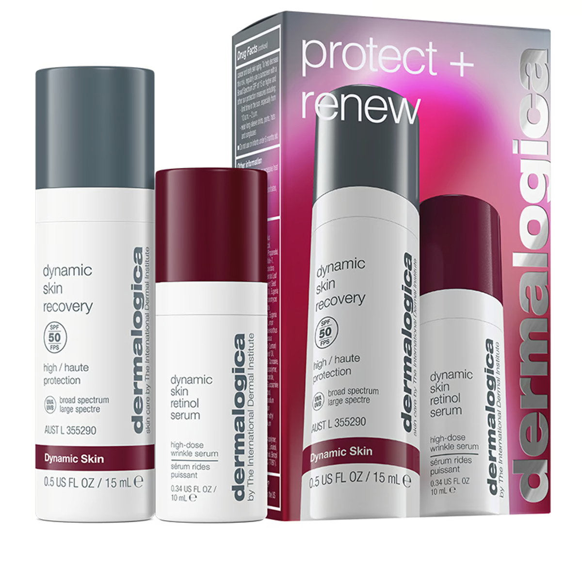 Protect + Renew Set Dermalogica: Dynamic Skin, Retinol, Anti-Wrinkle, Serum, For Face, 10 ml + Dynamic Skin, Retinol, Anti-Wrinkle, Serum, For Face, SPF 50, 15 ml