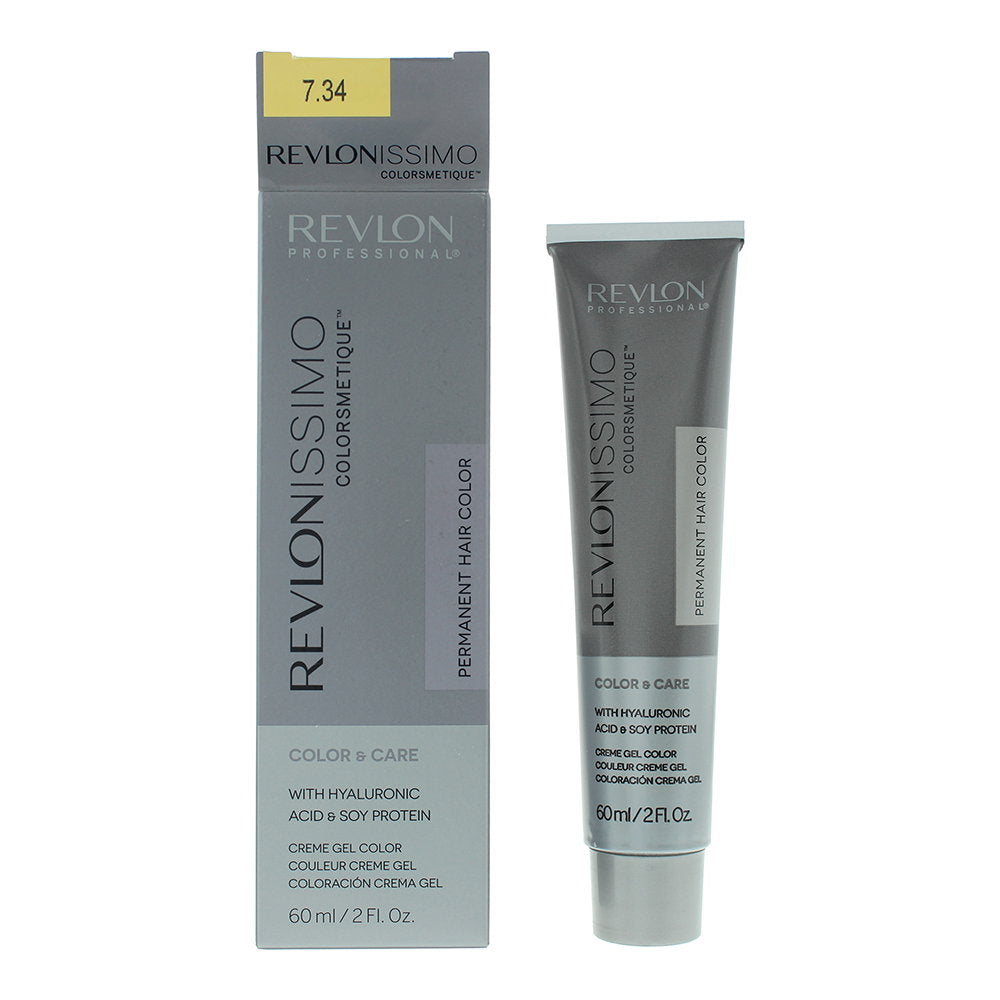 Revlon, Revlonissimo Colorsmetique, KER-HA Complex, Permanent Hair Dye, 7.34 Medium Copper Gold Blonde, 60 ml