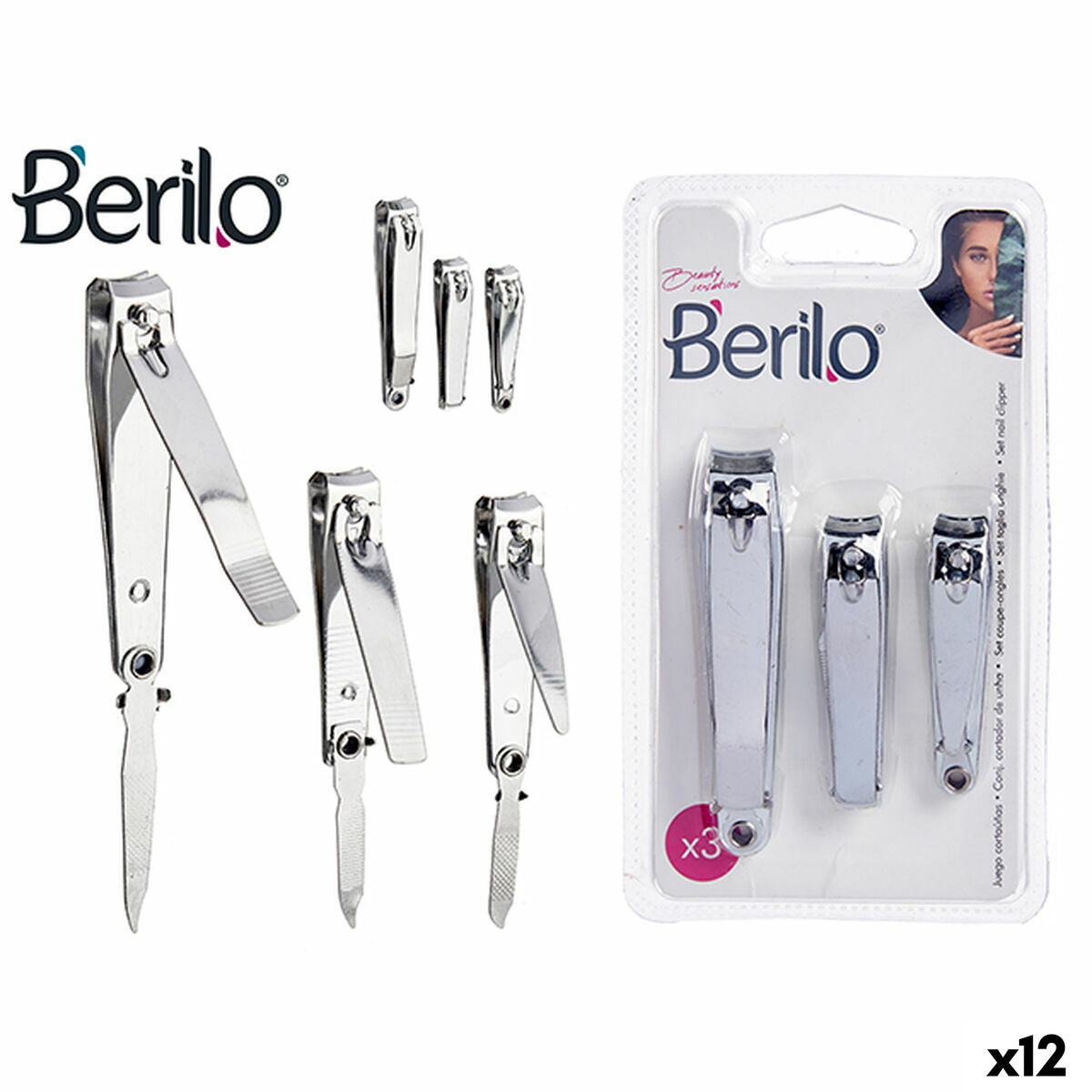 Nail clipper Berilo Silver Metal (12 Units) product packaging
