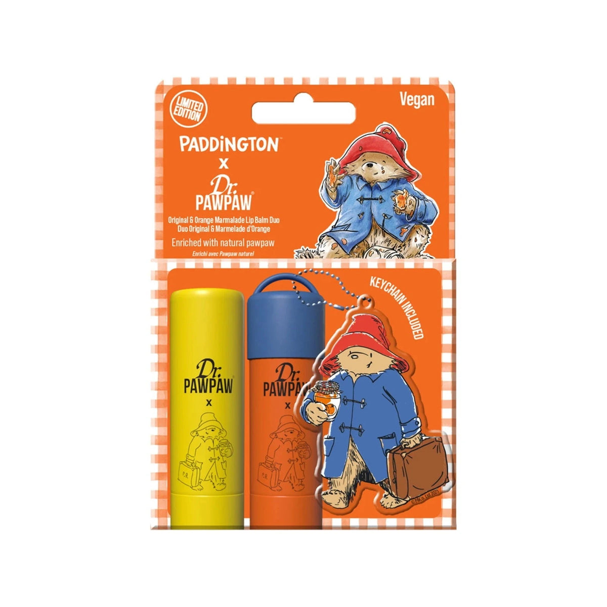 Dr. PawPaw Paddington Bear Original & Orange Marmalade Lip Balm Duo with Keyring, 4 g