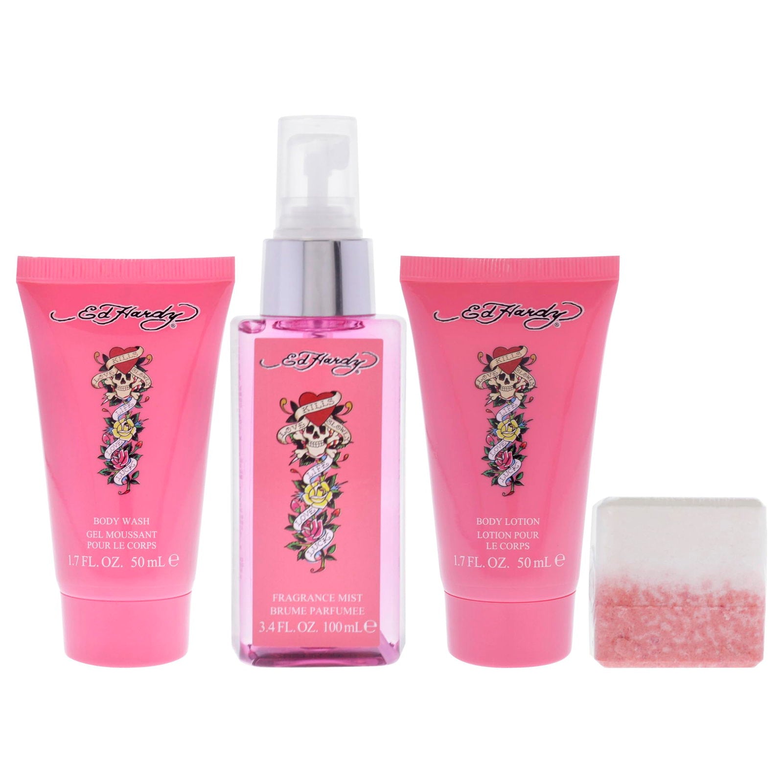 Set Ed Hardy: Ed Hardy, Scented Spray, For Women, 50 ml + Ed Hardy, Body Wash, 50 ml + Ed Hardy, Hydrates, Body Lotion, 50 ml + Ed Hardy, Cleansing, Bath Bomb