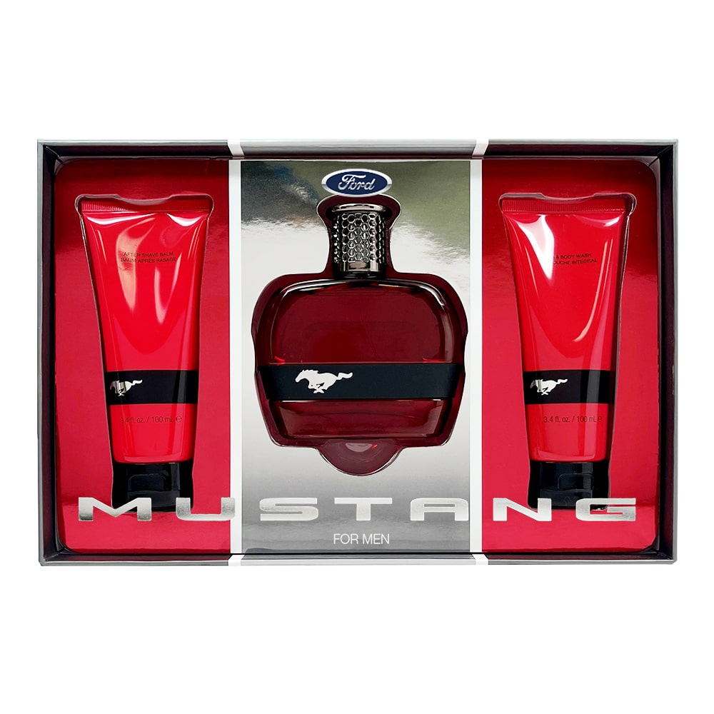 Set Ford: Mustang Red, Eau De Toilette, For Men, 100 ml + Mustang Red, After-Shave Balm, 100 ml + Mustang Red, Cleansing, Shower Gel, For All Skin Types, 100 ml