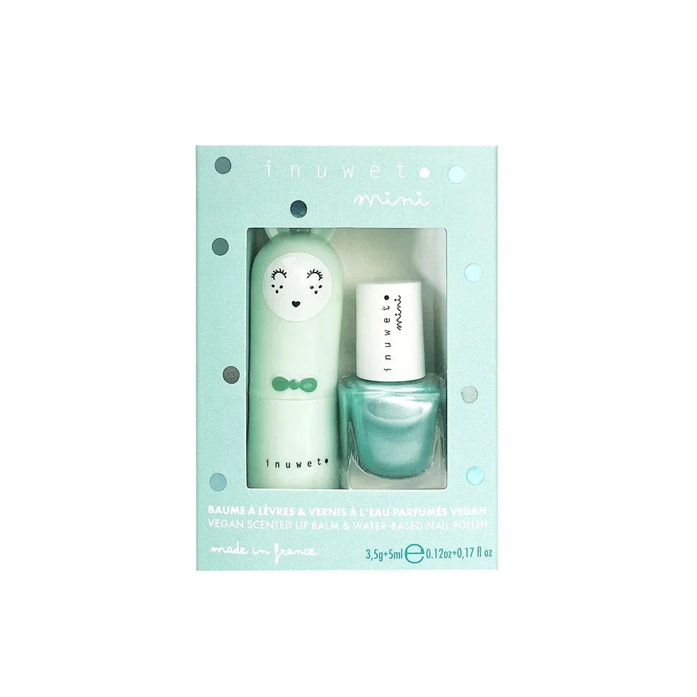 Inuwet Mini Duo Set - Turquoise Is A Siren Nail Polish 5 ml Miniature + Bunny Fruity Lip Balm 3.5 g